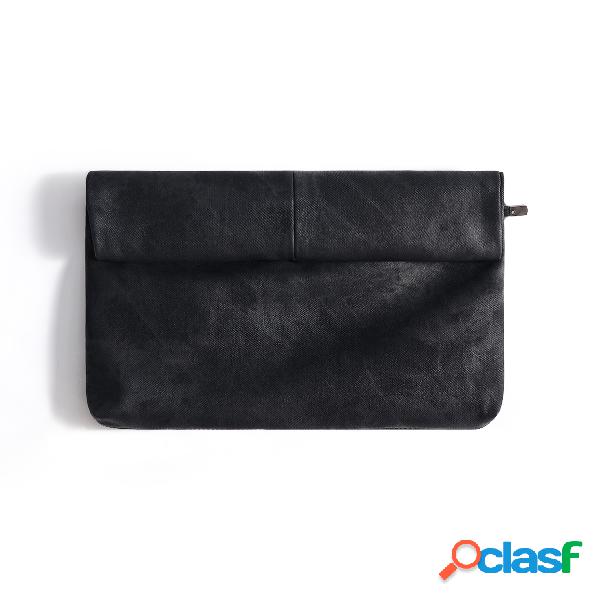 Black Leather-look Solid Color Clutch Bag