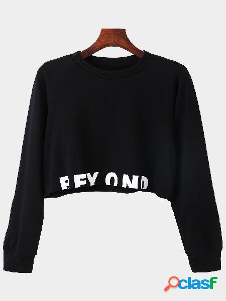 Black Letter Pattern Pullover Crop Sweatshirt