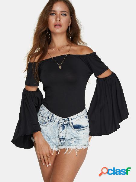 Black Off Shoulder Bell Sleeves T-shirt