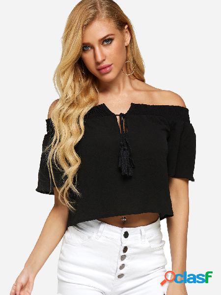 Black Off Shoulder Bell Sleeves Tie-up Design Top