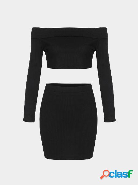 Black Off Shoulder Top & Mini Skirt Co-ord