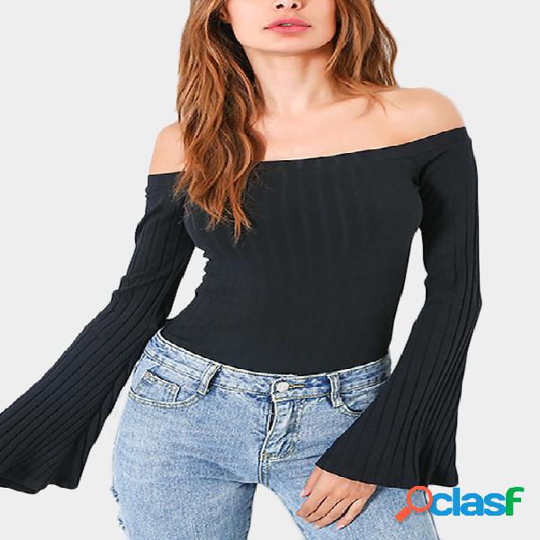 Black Off The Shoulder Flared Sleeves T-shirt