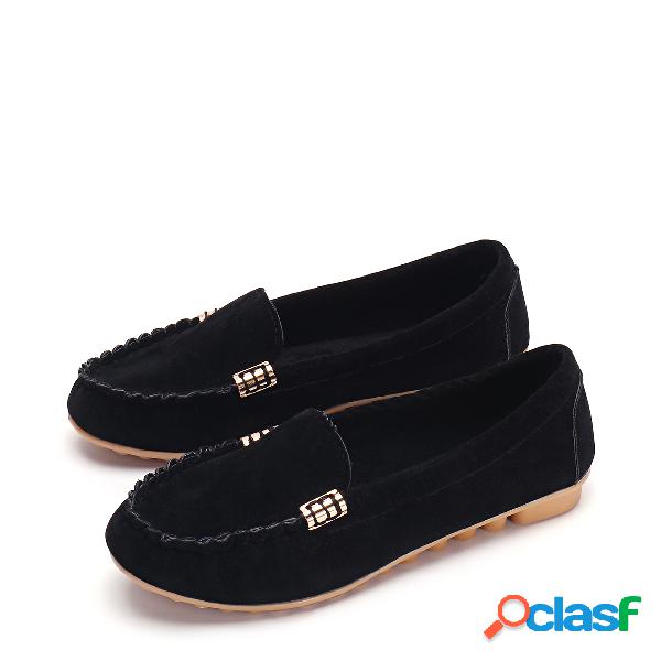 Black Plain Design Round Toe Moccasin Loafers