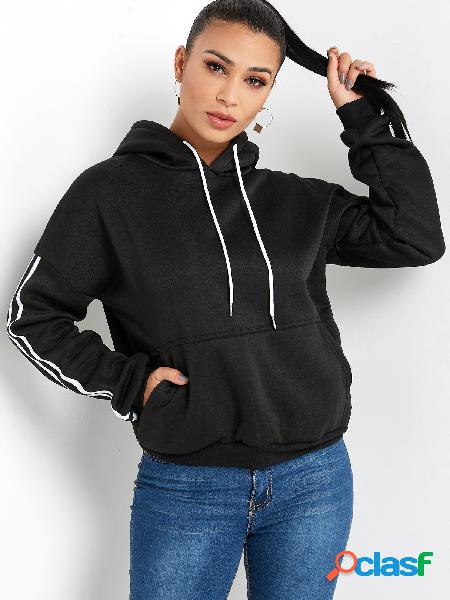 Black Pullover Pouch Pocket Long Sleeves Hoodie