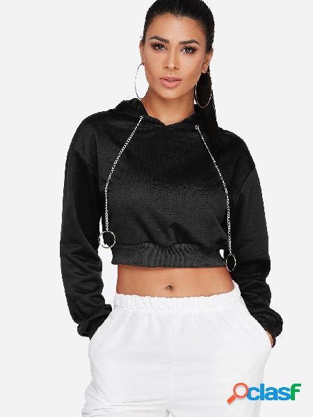 Black Round Neck Long Sleeves Hoodie