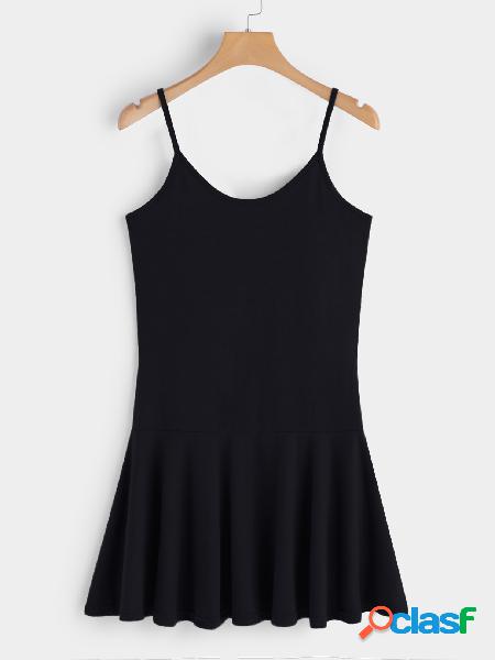 Black Scoop Neck Sleeveless Ruffle Hem Mini Dress