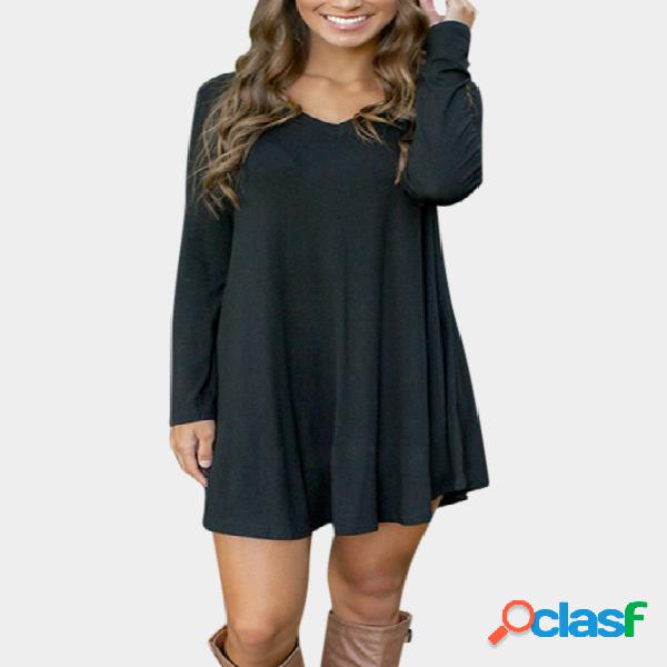Black Simple V-neck Mini Dress