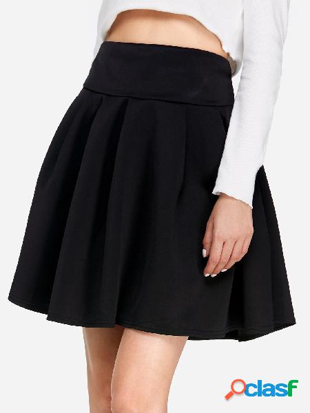 Black Skater High-waisted Mini Skirt With Elastic Band