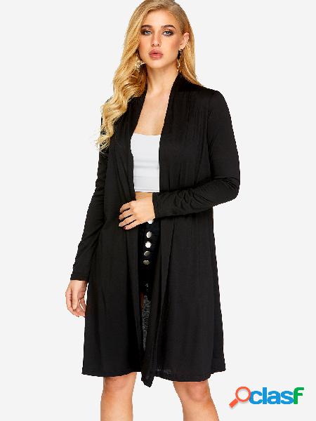 Black Solid Color Knitting Long Sleeves Cardigans