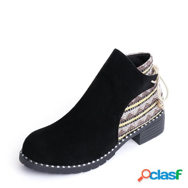 Black Suede Stitching Design Ankle Boots
