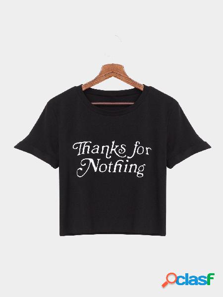 Black Thanks for Nothing Letter Pattern T-shirt Crop Top