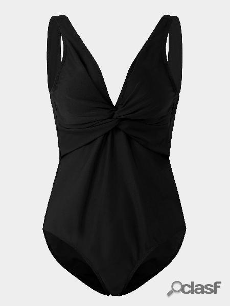 Black V-neck Crossed Front Design Backless Swimwears