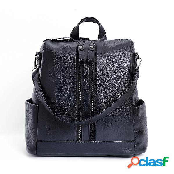 Black Zip Design PU Backpack