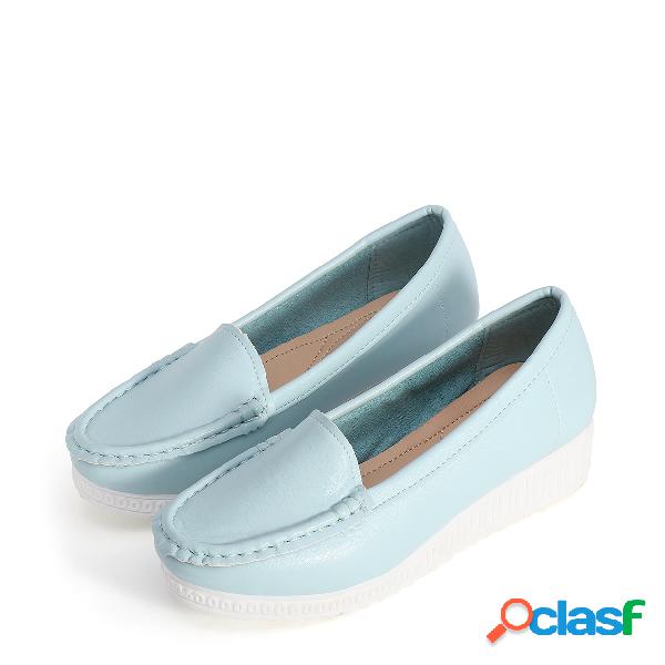 Blue Casual Round Toe Wedge Loafers