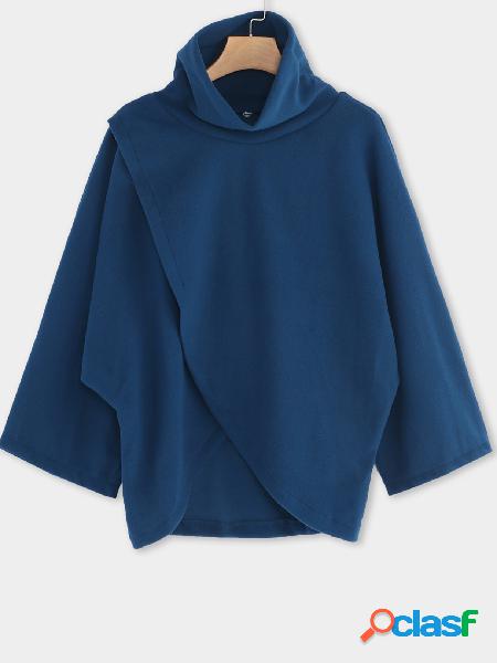 Blue Flared Sleeves Splited Hem Sweatshirt