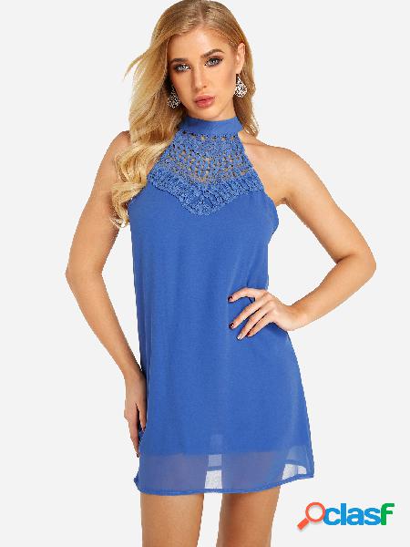 Blue Halter Hollow Out Mini Length Dress