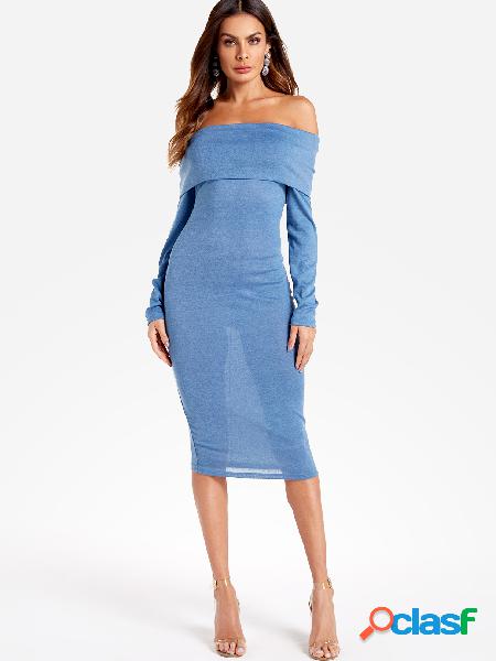 Blue Off-shoulder Bodycon Dress With Over-layer