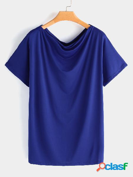 Blue Oversize One Shoulder Half Sleeves T-shirt