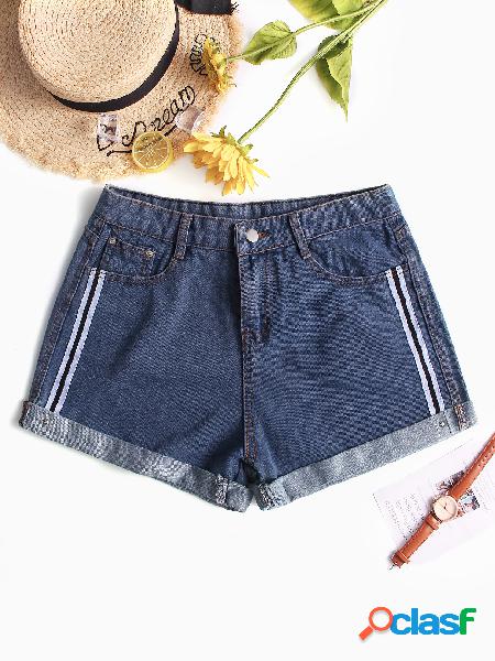 Blue Splicing Belt Denim Shorts