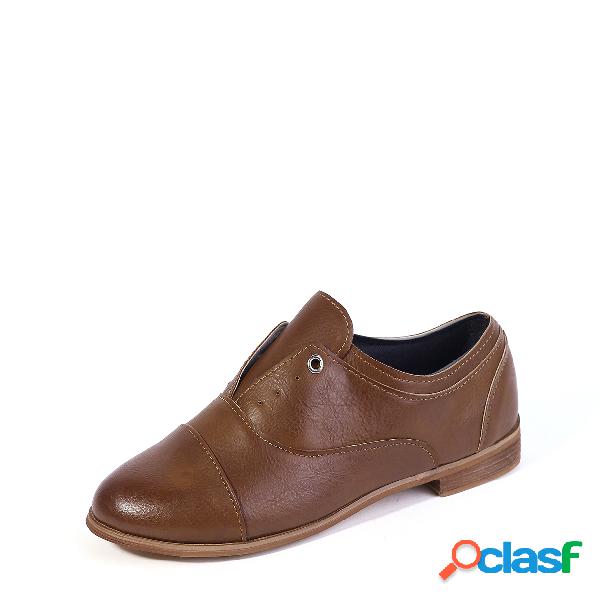 Brown Leather-Look Slip-on Loafers