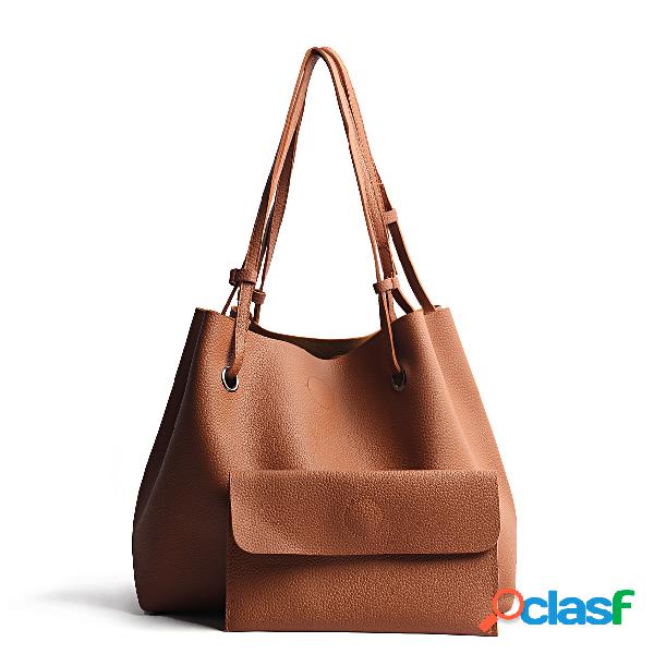 Brown PU Shoulder Bags with Small Clutch Bag