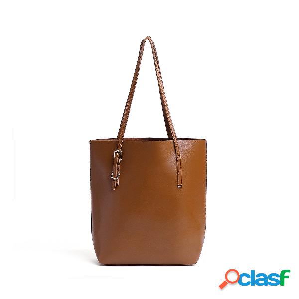 Brown Plain Design Soft PU Shoulder Bag