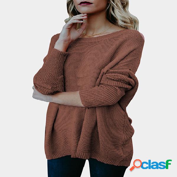 Brown Round Neck Long Sleeves Loose Sweaters
