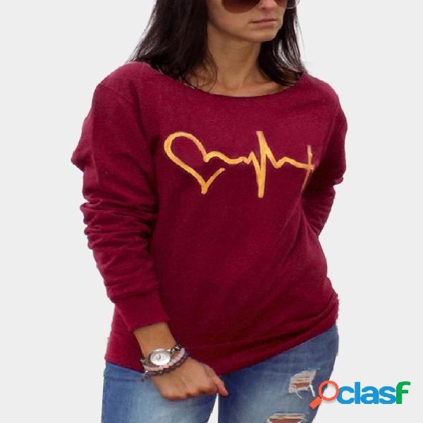 Burgundy Casual Round Neck Electrocardiogram T-Shirts