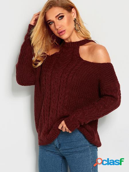 Burgundy Cold Shoulder Long Sleeves Fashion Sweater