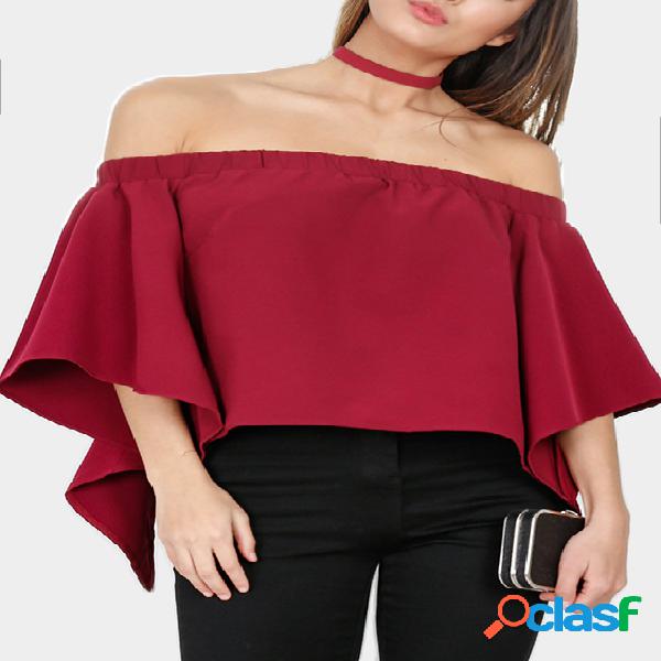 Burgundy Elastcic Off-The-Shoulder Slit back Top