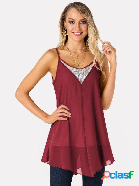 Burgundy Sequins Embellished V-neck Sleeveless Cami