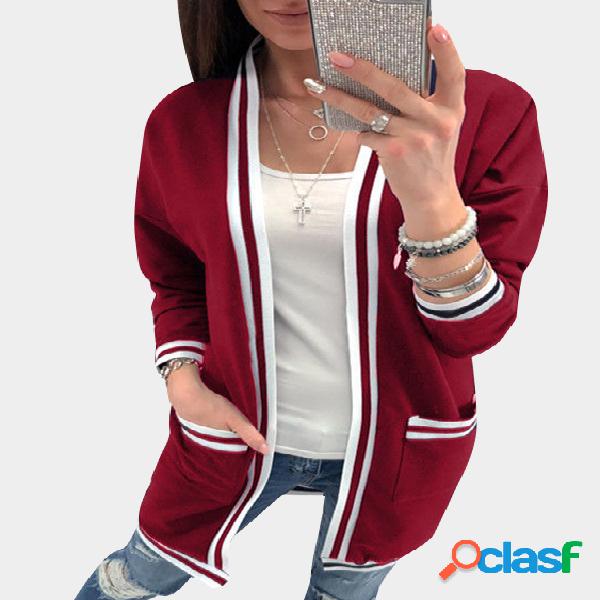 Burgundy Two Large Pockets Long Sleeves Loose Cardigans