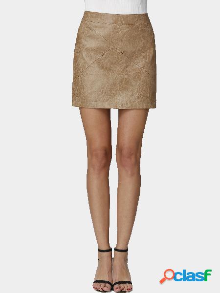 Camel Leather Look Mini Skirt With Back Zip
