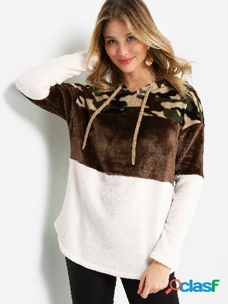 Camo Color Block Long Sleeved Fluffy Hoodie