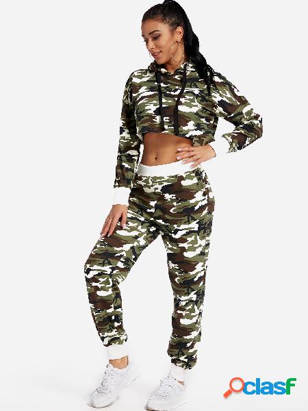 Camouflage Long Sleeves Crop Top & Pants