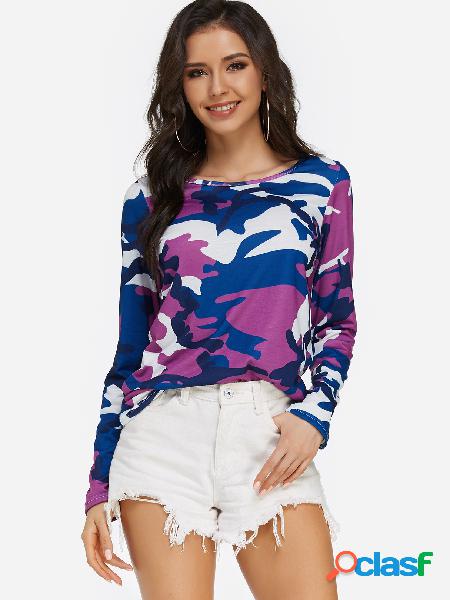 Camouflage Round Neck Long Sleeves Regular Fit T-shirt