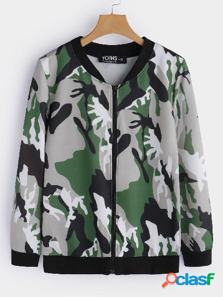Camouflage Stand Collar Long Sleeves Coat