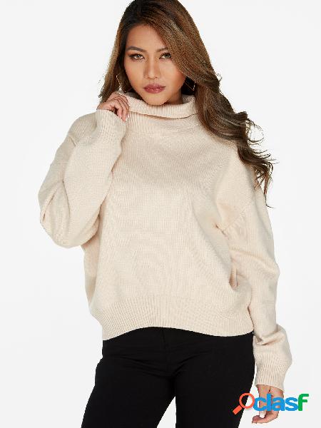 Casual Apricot Plain Roll Neck Long Sleeves Sweaters