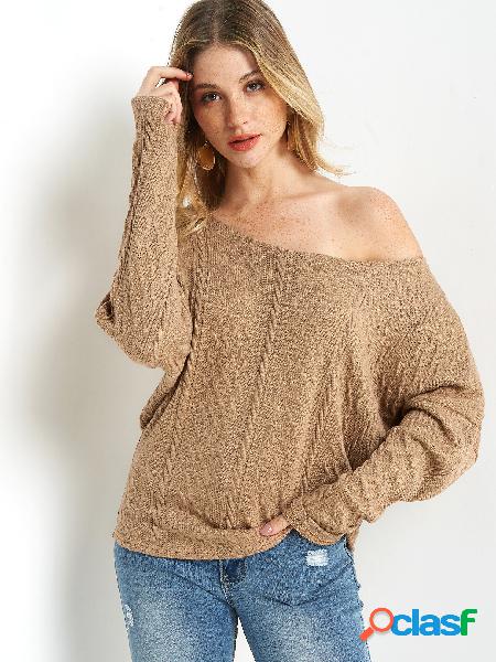 Casual Beige Plain Round Neck Long Sleeves Sweaters