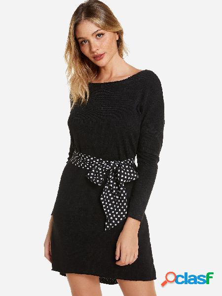 Casual Blacek Round Neck Long Sleeves Middle-waisted Sweater