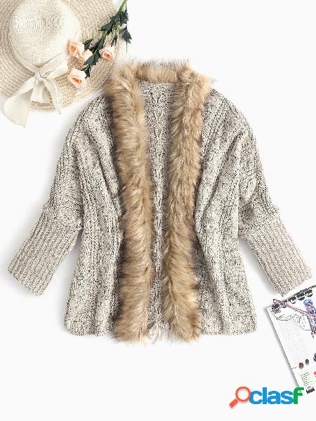 Casual Cable Knit Fur Details Long Sleeves Sweater Coat