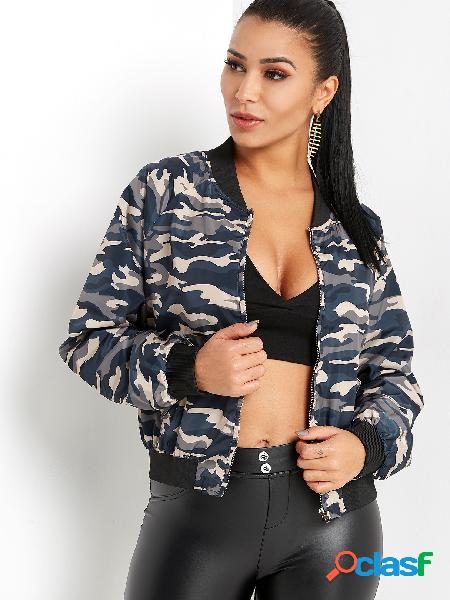 Casual Camo Print Bomber Jackets