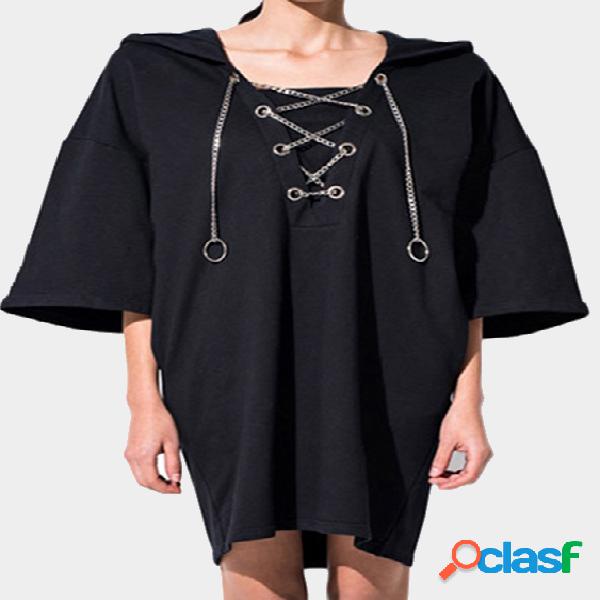 Casual Loose Fit Hoodie Mini Dress with 1/2 Length Sleeves