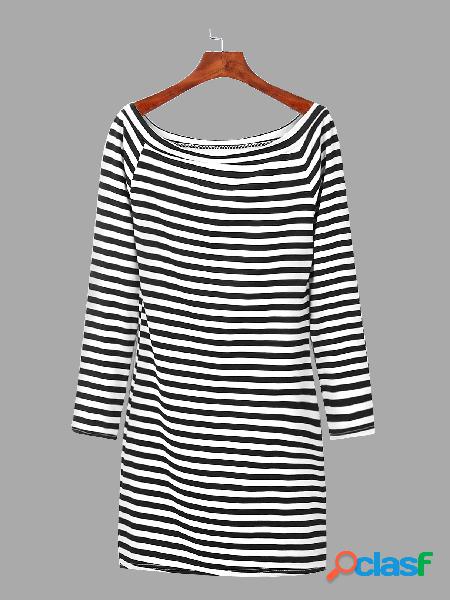 Casual Off Shoulder Stripe Pattern Mini Dress