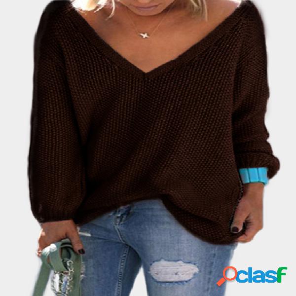 Coffee Classic Design Loose Plunge Sweater