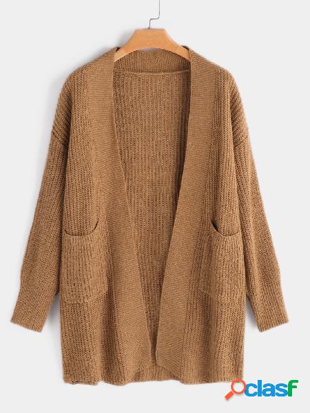 Coffee Open Front Sweater Coat With Slip Pocket