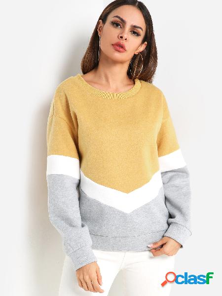 Color Block Stripe Details Crew Neck Long Sleeves Sweatshirt