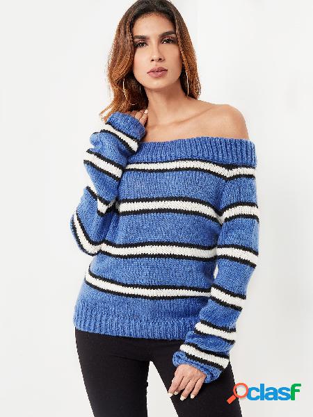 Color Block Stripe Off The Shoulder Sweater