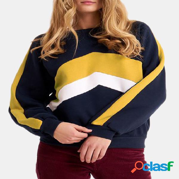 Color Block Stripe Round Neck Long Sleeves Sweatshirts