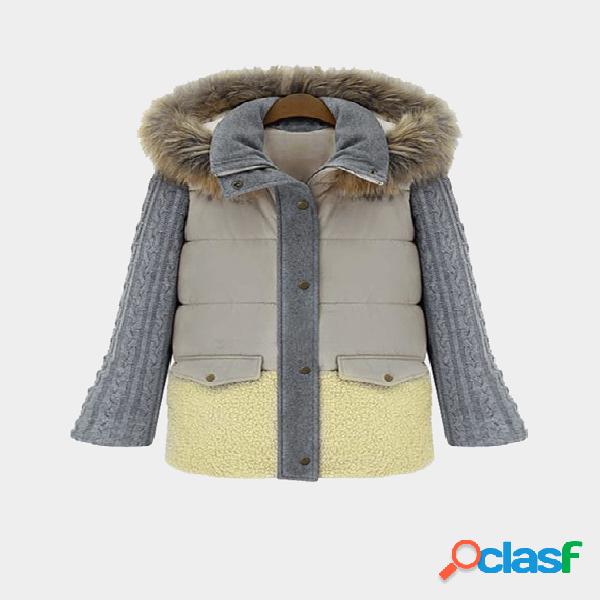 Contrast Color Thicken Padded Outerwear with Hood Design